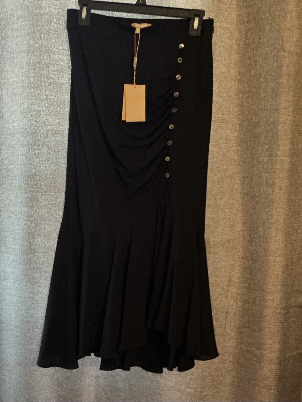 Michael Kors Black High-Low Ruched Button-Detail Skirt